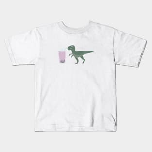 Boba Drinking T-Rex Kids T-Shirt